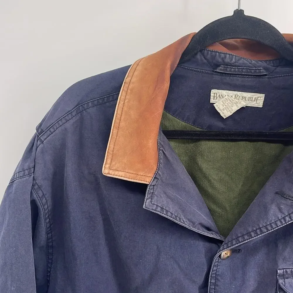 Vintage Banana Republic cotton canvas leather collar distressed barn chore coat